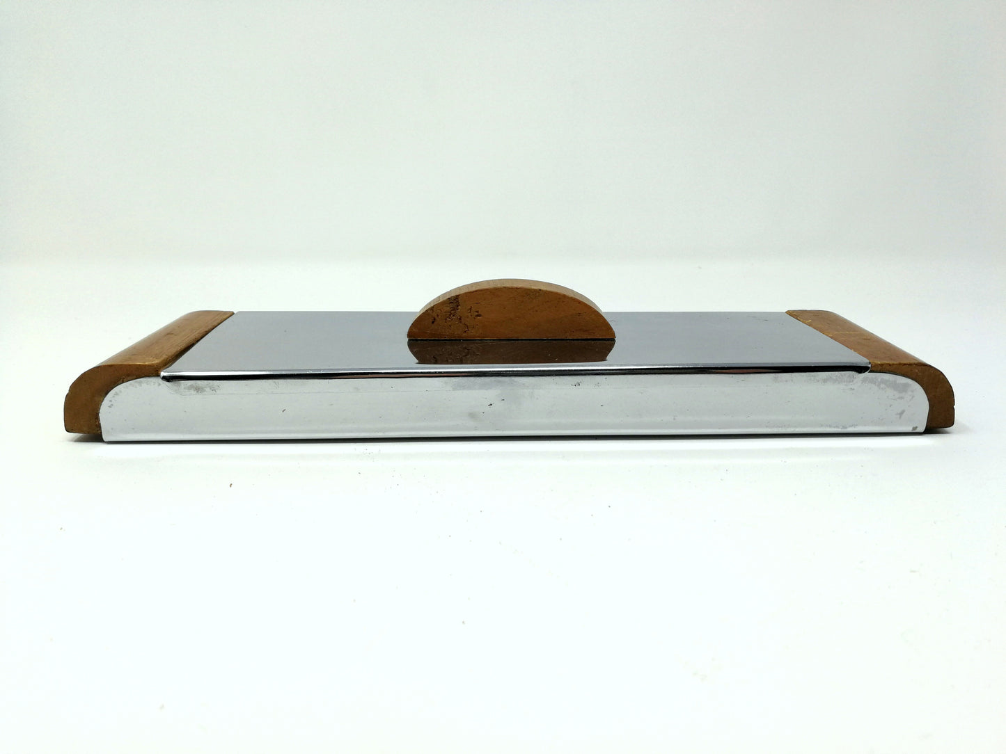 Art Deco Storage Container | Oak and Chromed Metal Lidded Jewelry / Storage Box | Streamlined