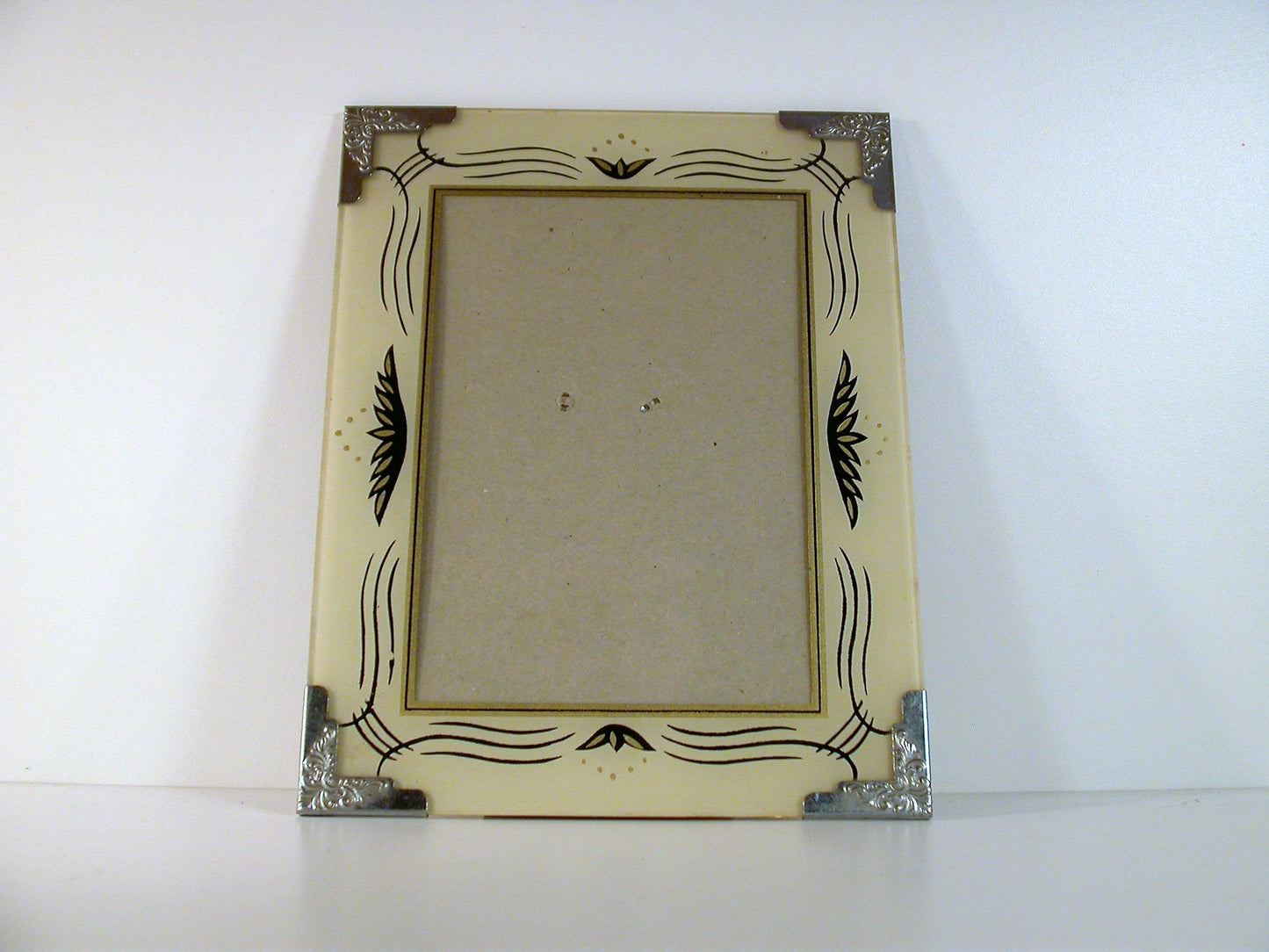 Picture Frame Art Deco with Metal Frame, Reverse Painted Vintage Picture Frame