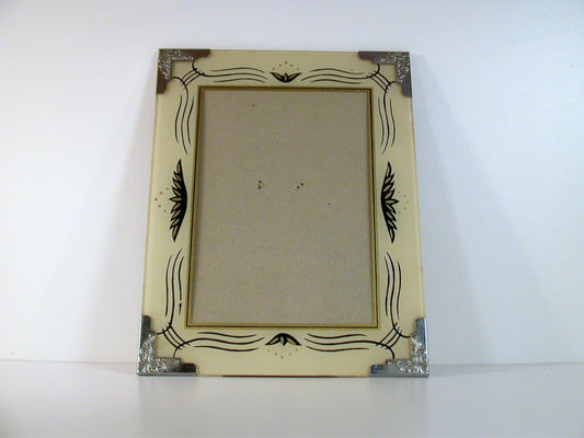 Picture Frame Art Deco with Metal Frame, Reverse Painted Vintage Picture Frame