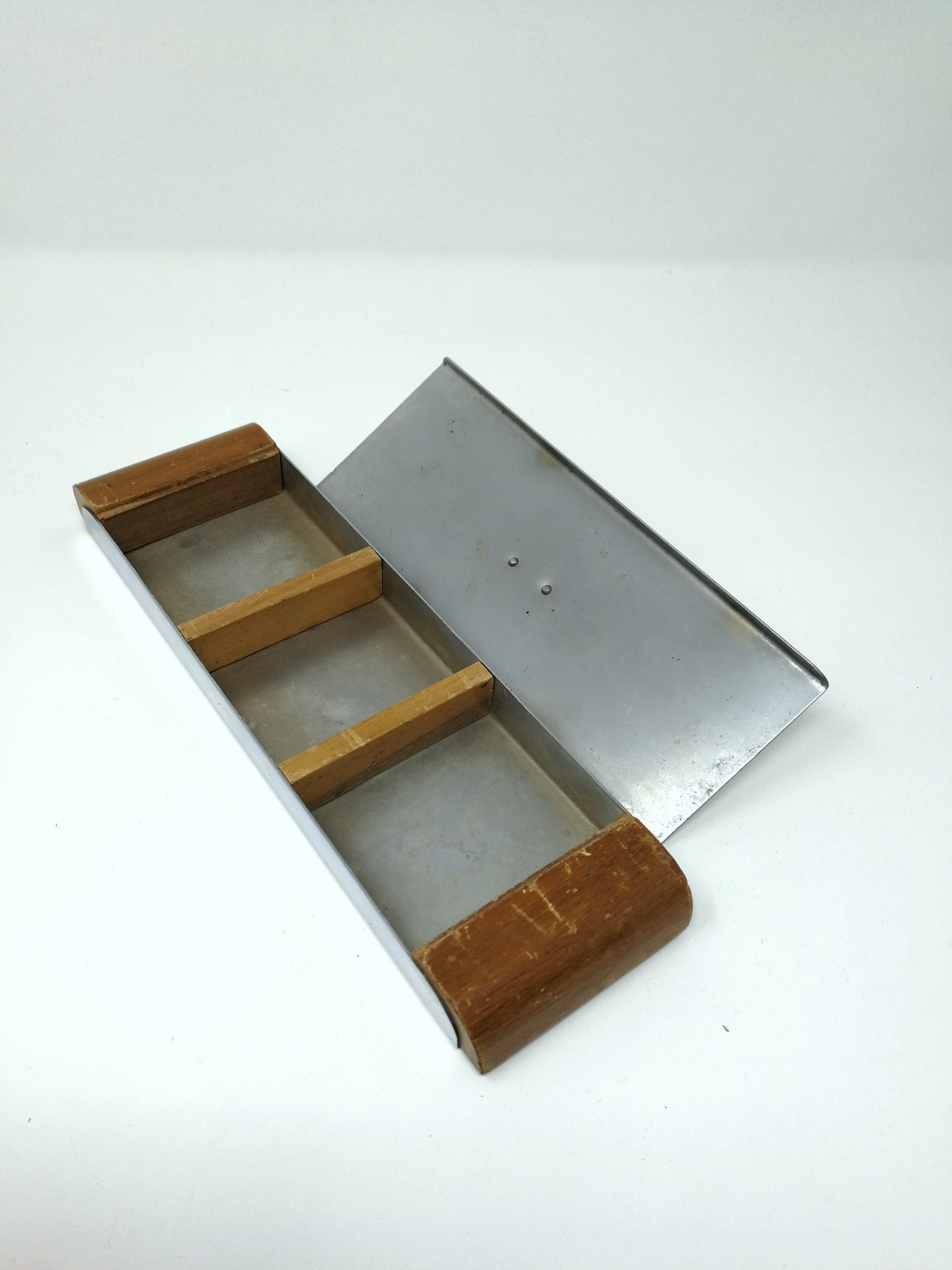 Art Deco Storage Container | Oak and Chromed Metal Lidded Jewelry / Storage Box | Streamlined