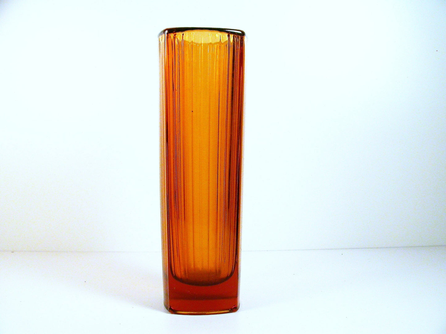 Art Deco Amber Glass Vase | Heavy Tall Amber Art Deco Vase