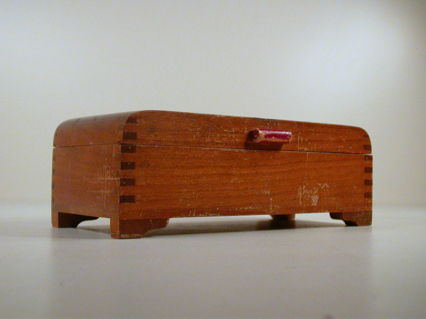 Art Deco Walnut Jewelry Box, Veneer Inlay Finger Jointed Corners