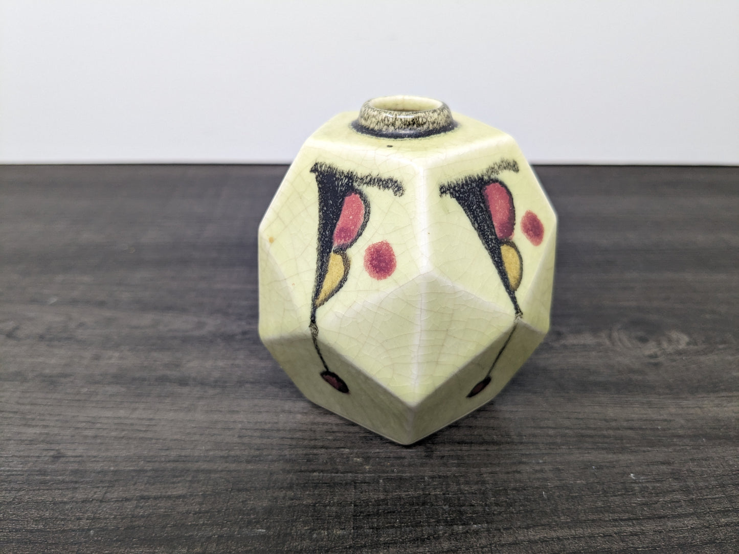 Art Deco Cubism Inspired Bud Vase | Ceramic 1930's Flower Vase | Japanese Ceramics | Crackle Finish | Hand Painted