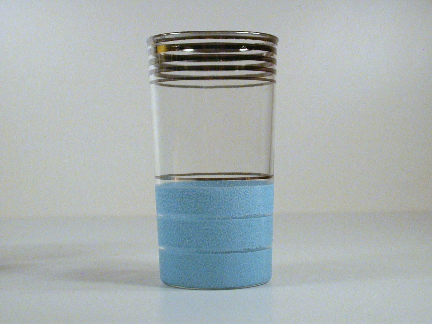 Set of 4 Art Deco Drinking Glasses, Barware Glasses, Blue Base, Silver Highlights