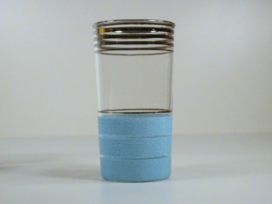Set of 4 Art Deco Drinking Glasses, Barware Glasses, Blue Base, Silver Highlights