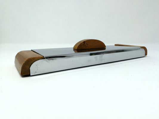 Art Deco Storage Container | Oak and Chromed Metal Lidded Jewelry / Storage Box | Streamlined