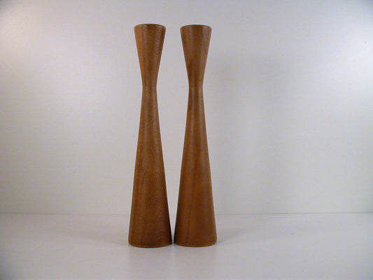 Tall Mid Century Candle Stands by Baribocraft, Vintage Candle Holders, Teak Stained Maple Candle Holders 1960's