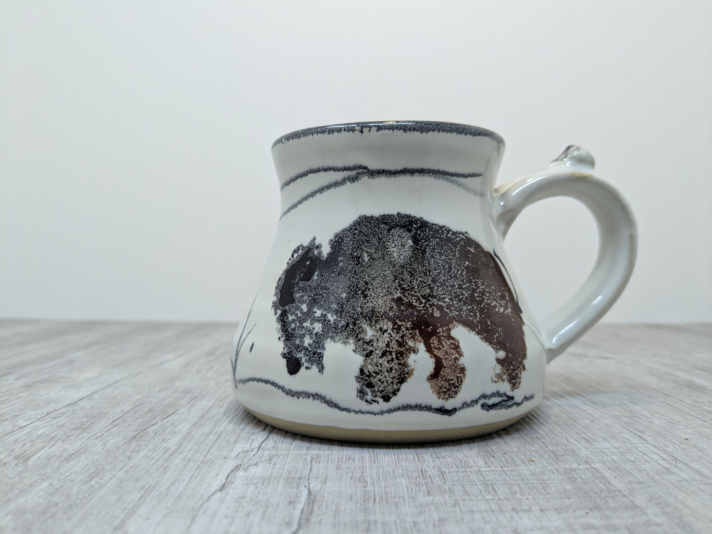 Alain Favre Studio Pottery Mug | Bison Themed Ceramic Pottery