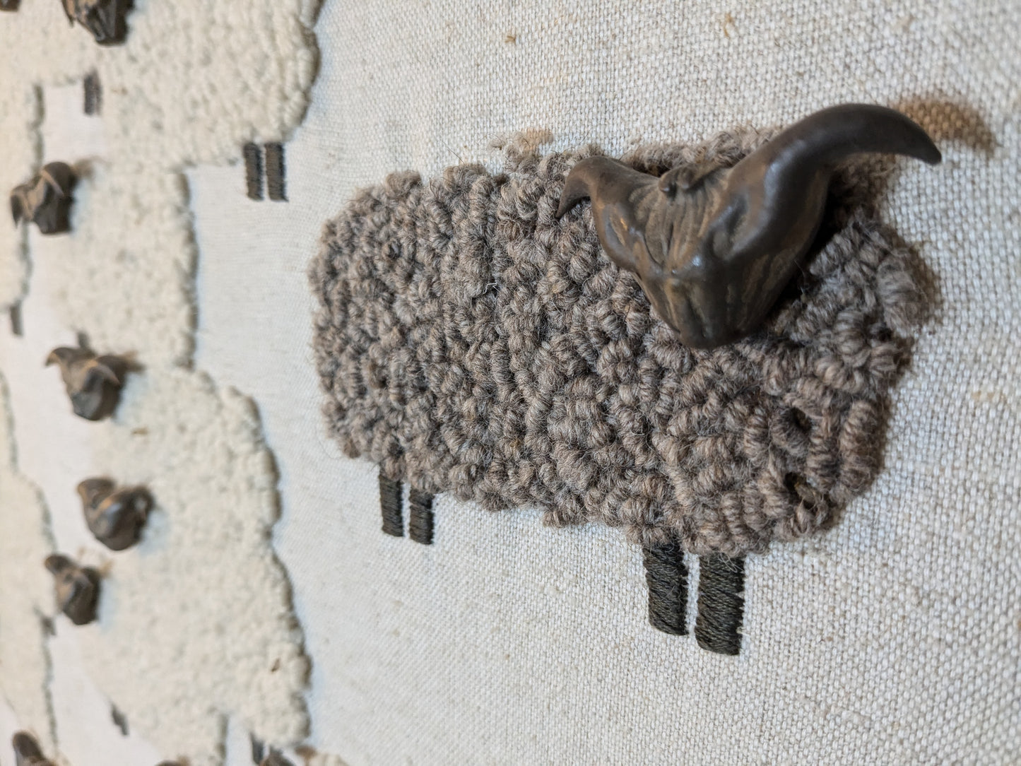 Textile Art Flock of Sheep | Black Sheep Water Caltrop Heads