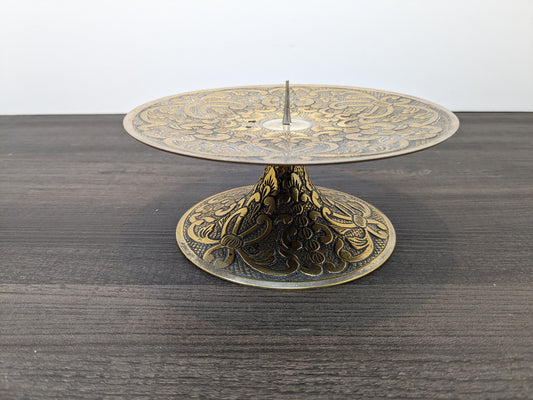 Brass Pedestal Base Candle Stand | Intricate Etched Design | Boho Style