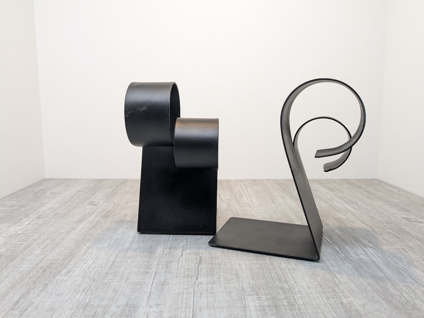 Vintage Black Powder Coated Bookends | Abstract Coil Design