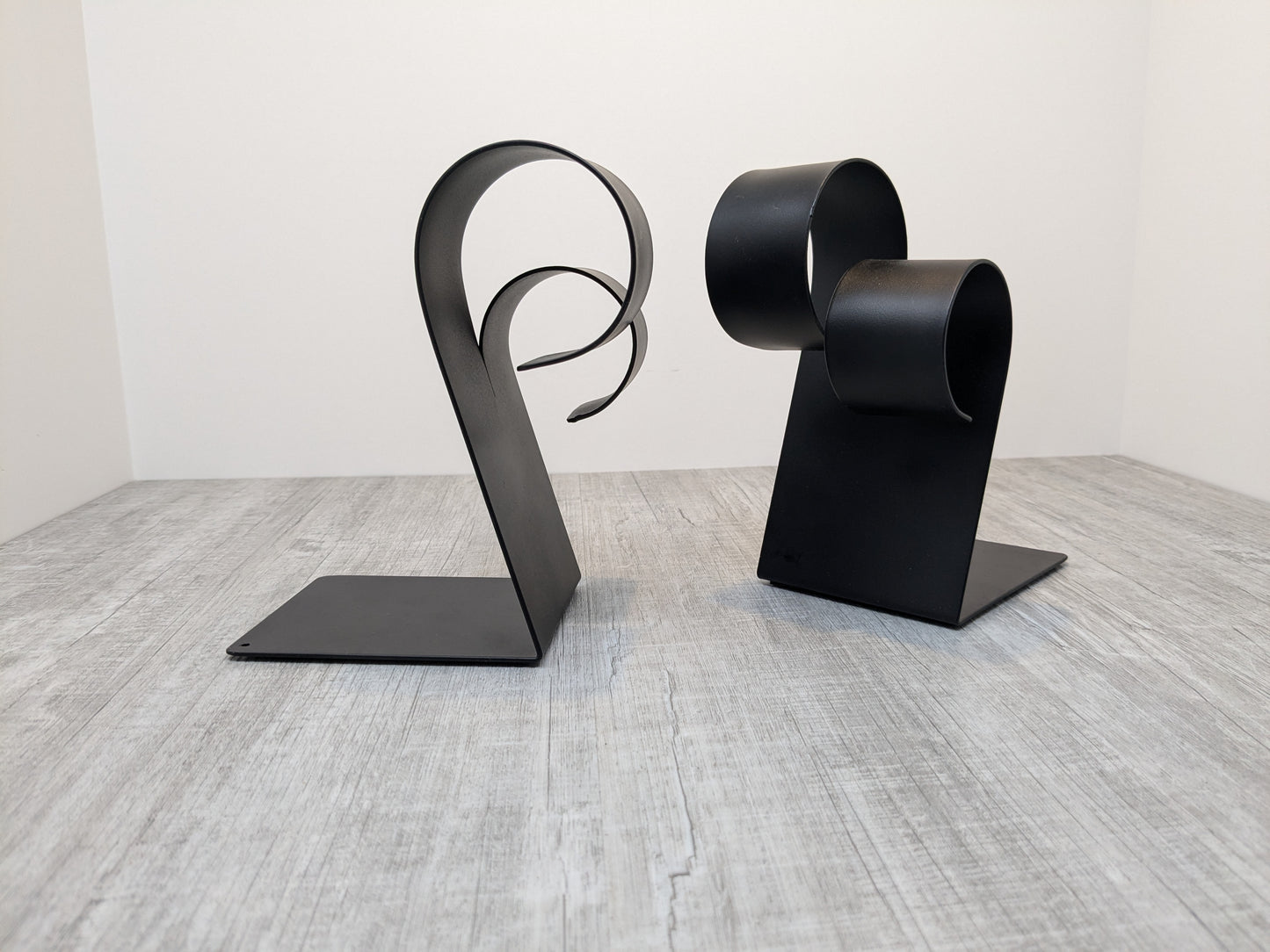 Vintage Black Powder Coated Bookends | Abstract Coil Design