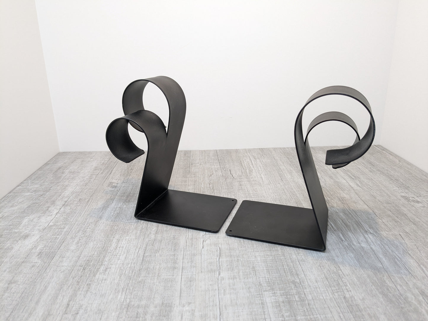 Vintage Black Powder Coated Bookends | Abstract Coil Design