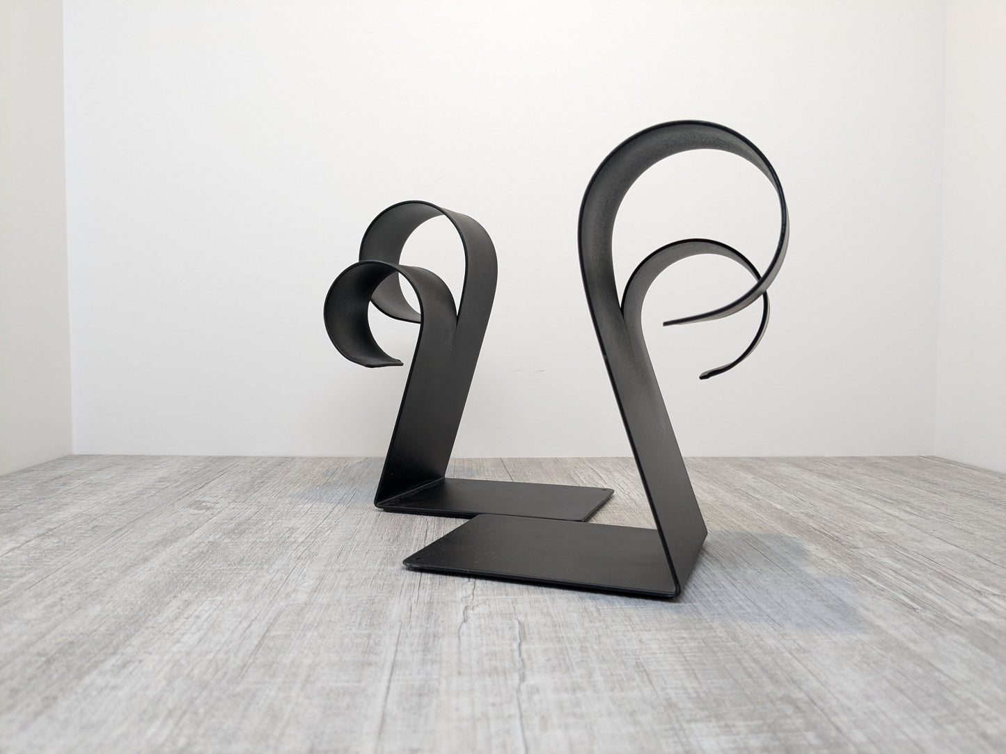 Vintage Black Powder Coated Bookends | Abstract Coil Design