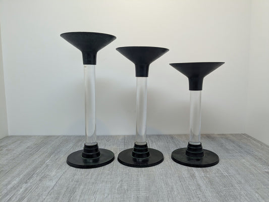 Set of Three Brass and Acrylic Candle Stands | Postmodern Candle Stands