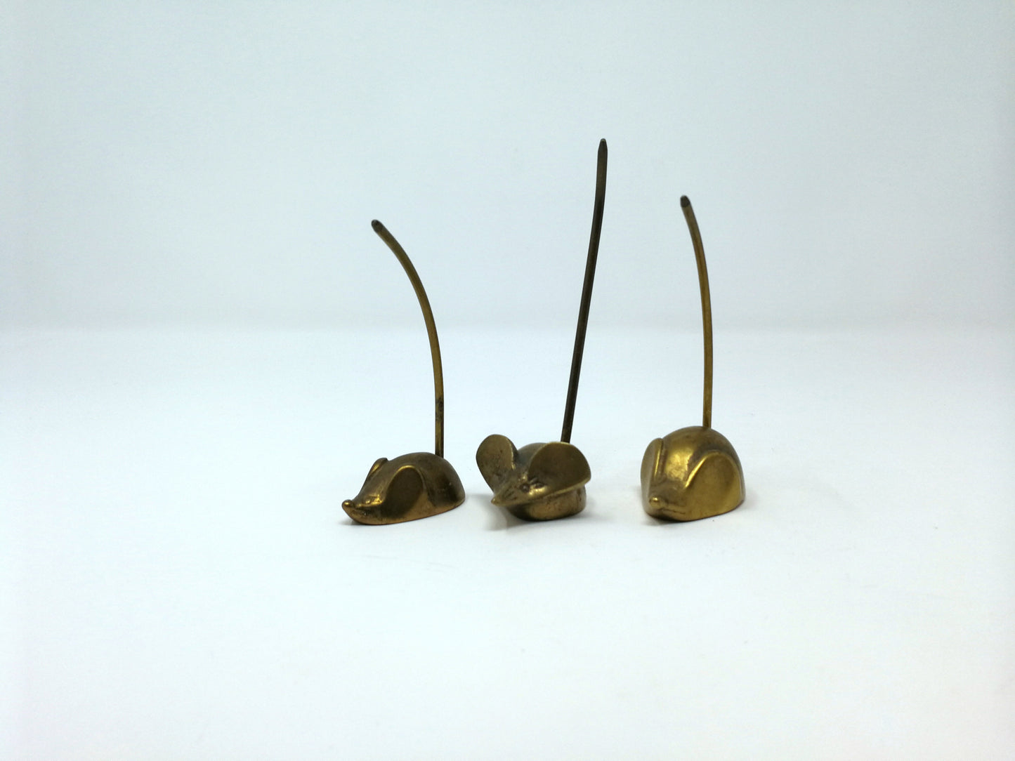 Brass Mice | Set of 3 Ring Holders  | Cast Brass Mice with long Vertical Tails