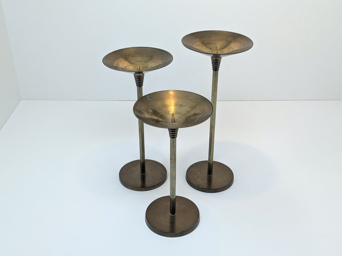 Set of 3 Deco-Lux Brass Candle stands | Postmodern Design