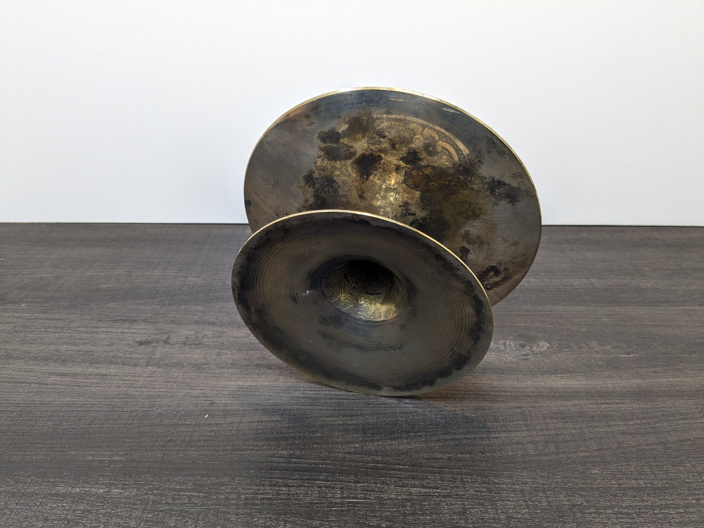 Brass Pedestal Base Candle Stand | Intricate Etched Design | Boho Style