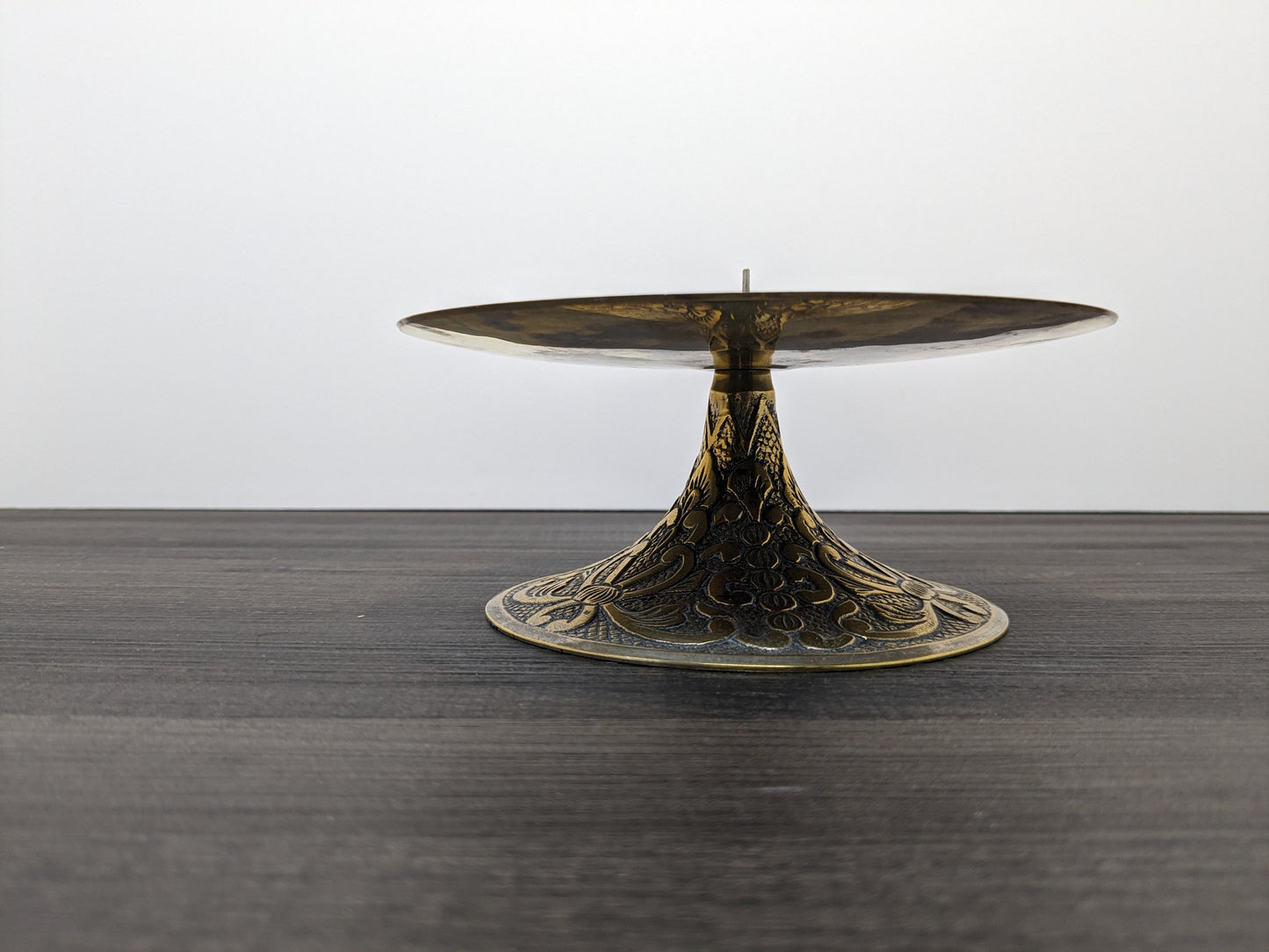 Brass Pedestal Base Candle Stand | Intricate Etched Design | Boho Style