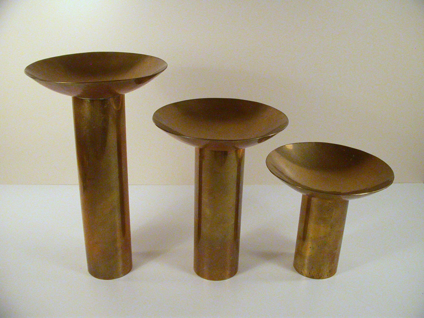 Mid Century Copper Candle Stands, Set of 3 Vintage Brass Candle Stands, Harold Alfred Design