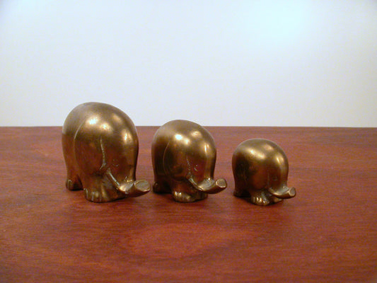Brass Elephant Herd | 3 Vintage Brass Elephants