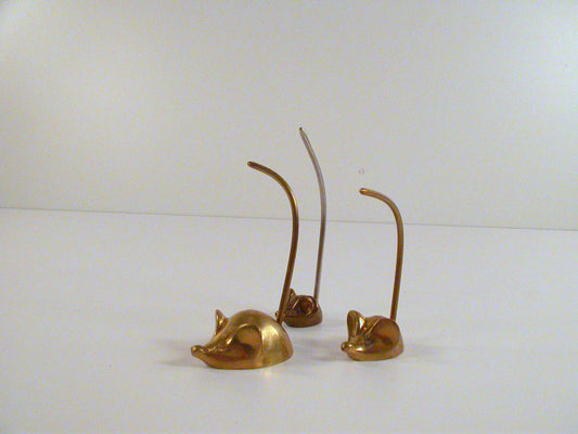 Set of 3 Brass Mice, Brass Mice RIng Holders