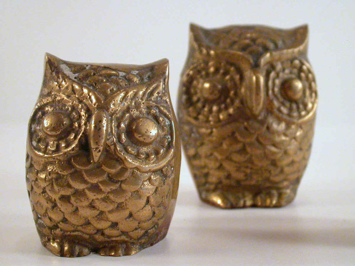 Brass Owls Set of 3 | Vintage Mid Century Owls | Cast Brass Ornaments