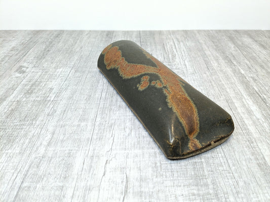Stoneware Wall Pocket | Bruce Vallance Hand Thrown Pottery | Oatmeal Glaze with Blue Brush Strokes