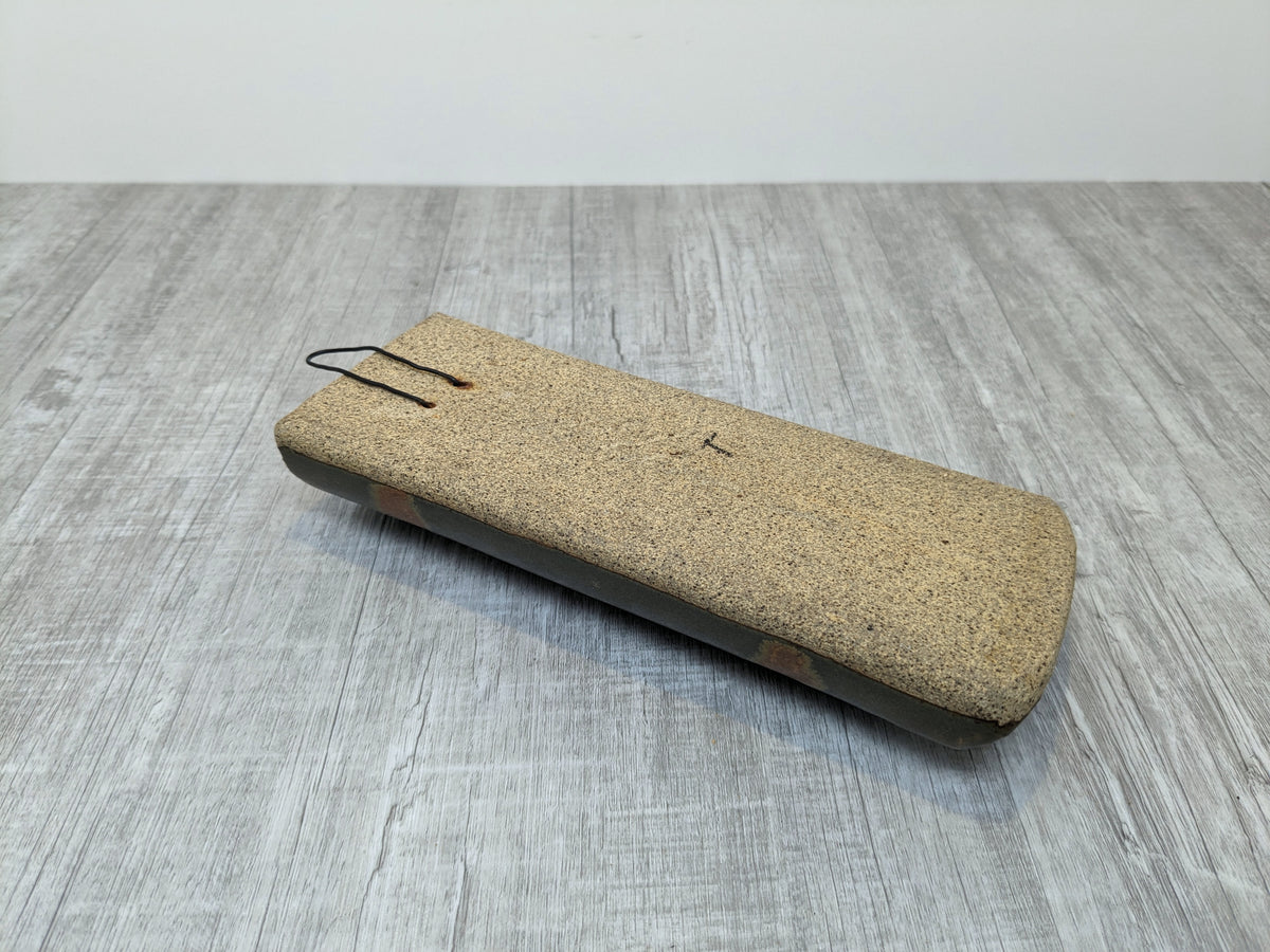 Stoneware Wall Pocket | Bruce Vallance Hand Thrown Pottery | Oatmeal Glaze with Blue Brush Strokes