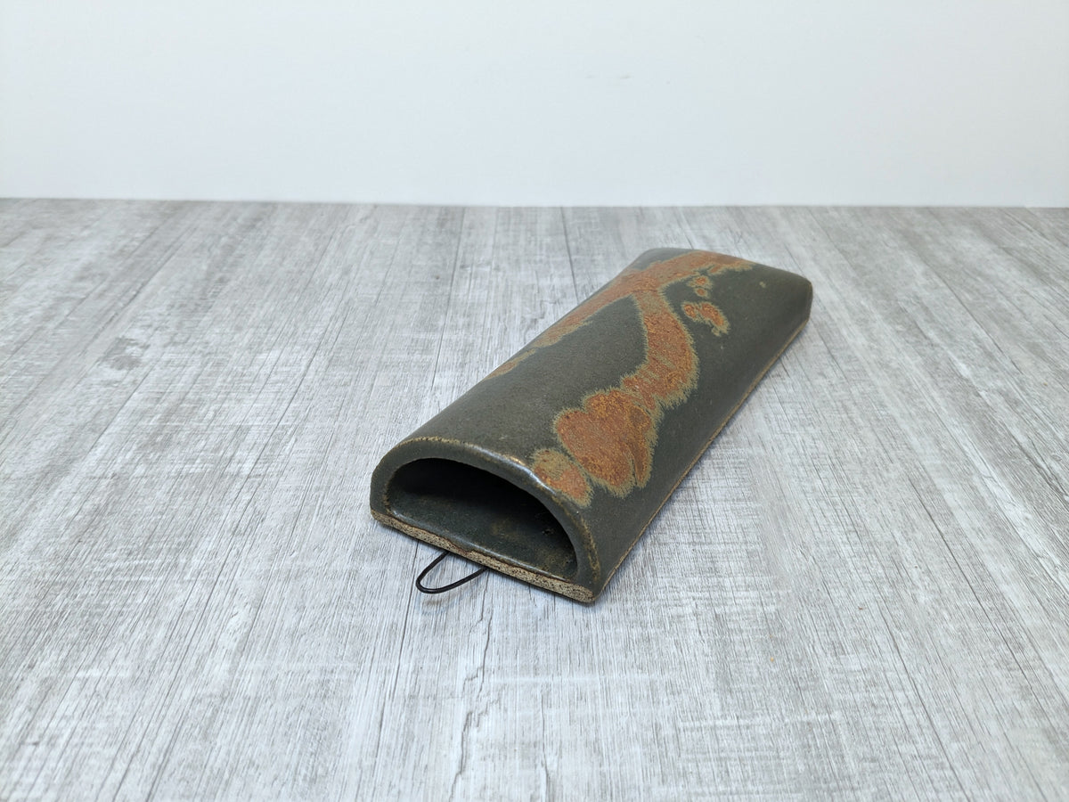 Stoneware Wall Pocket | Bruce Vallance Hand Thrown Pottery | Oatmeal Glaze with Blue Brush Strokes