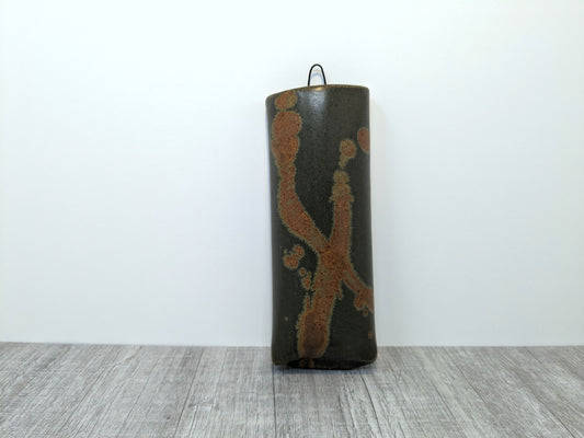 Stoneware Wall Pocket | Bruce Vallance Hand Thrown Pottery | Oatmeal Glaze with Blue Brush Strokes