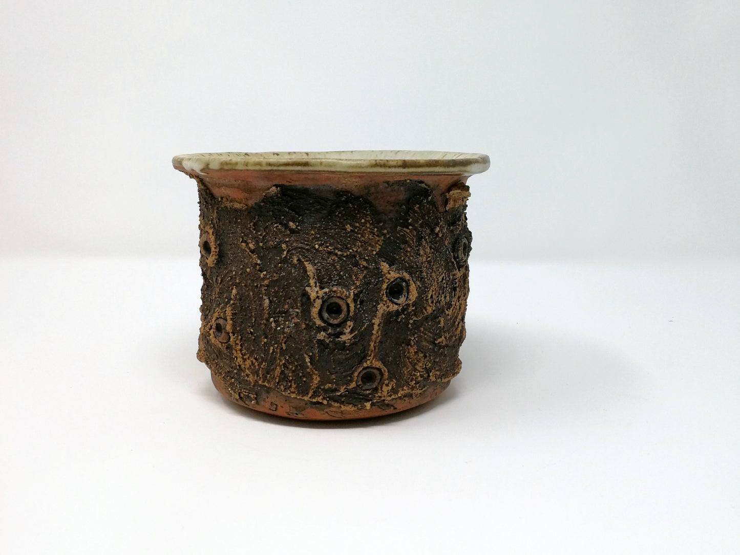 Stoneware Planter | Brutalist Studio Pottery Planter | Rough Textured Exterior | Speckled White Glaze Interior