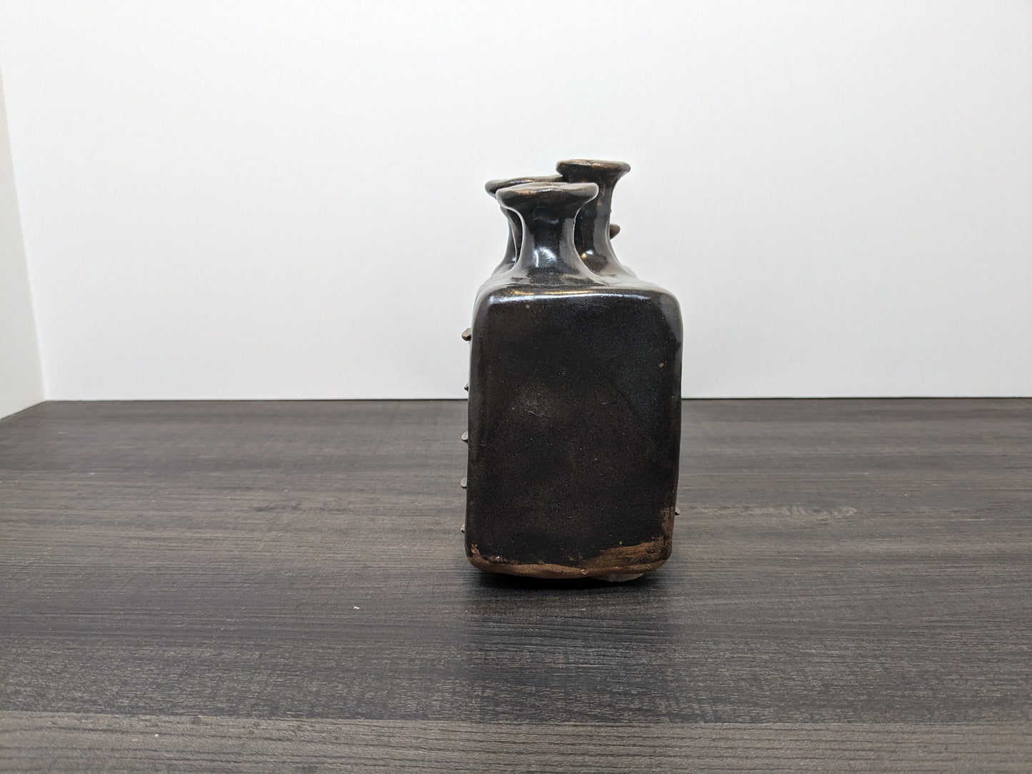 Brutalist Multi Neck Vase | 1970's Brown Glazed Terracota Vase | 4 Flue Openings
