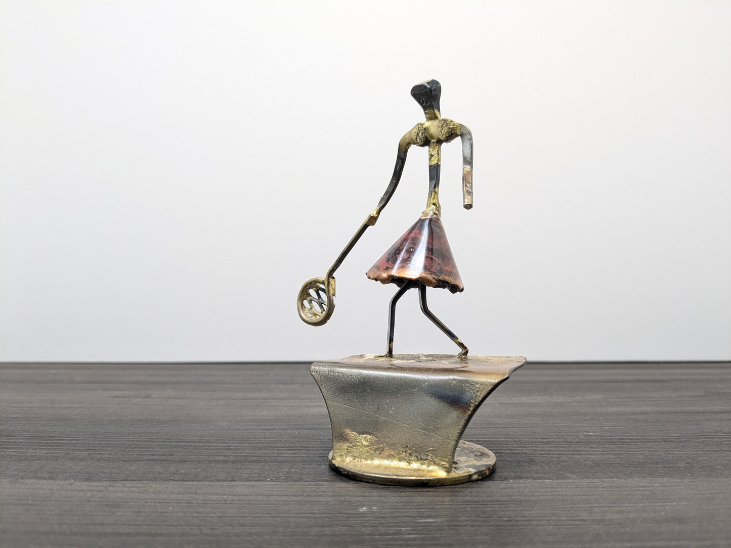 Brutalist Brass, Metal and Enamel Tennis Sculpture | KUZA Original Designs