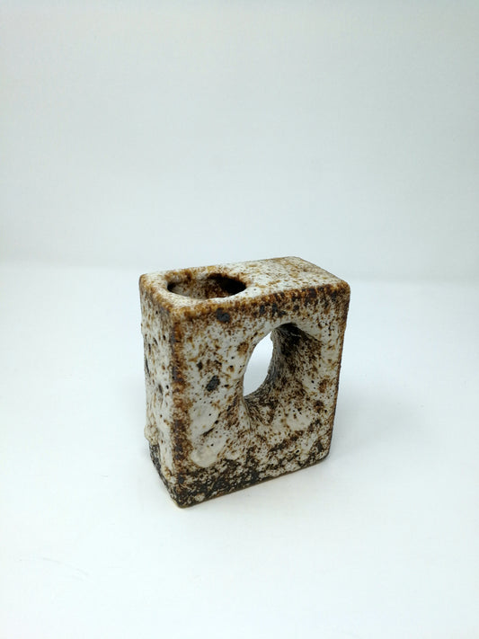 Small Brutalist Vase | Vintage Fat Lava Rectangular Vase | Textured Glaze | Vest Pottery