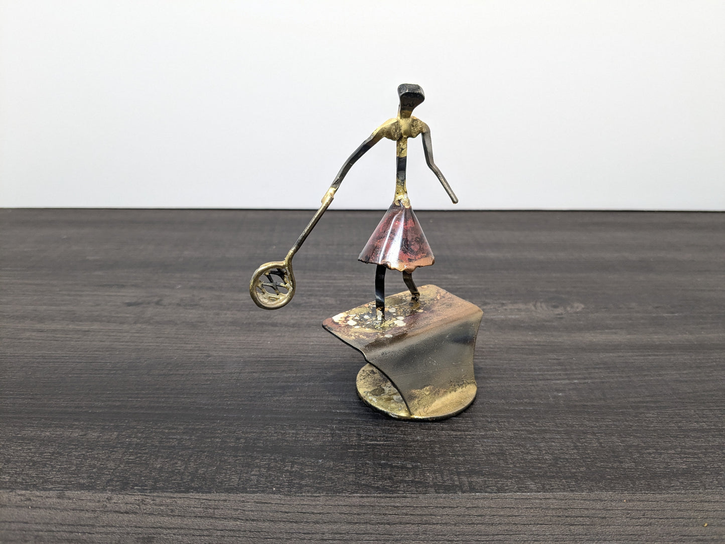 Brutalist Brass, Metal and Enamel Tennis Sculpture | KUZA Original Designs