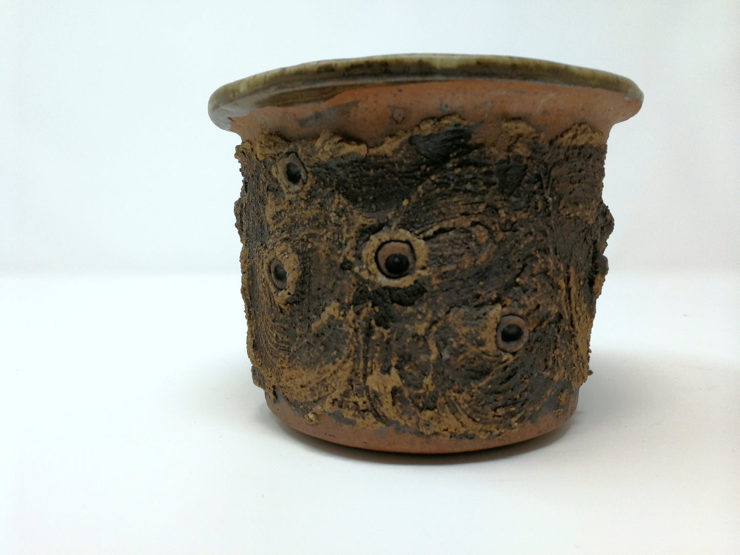 Stoneware Planter | Brutalist Studio Pottery Planter | Rough Textured Exterior | Speckled White Glaze Interior