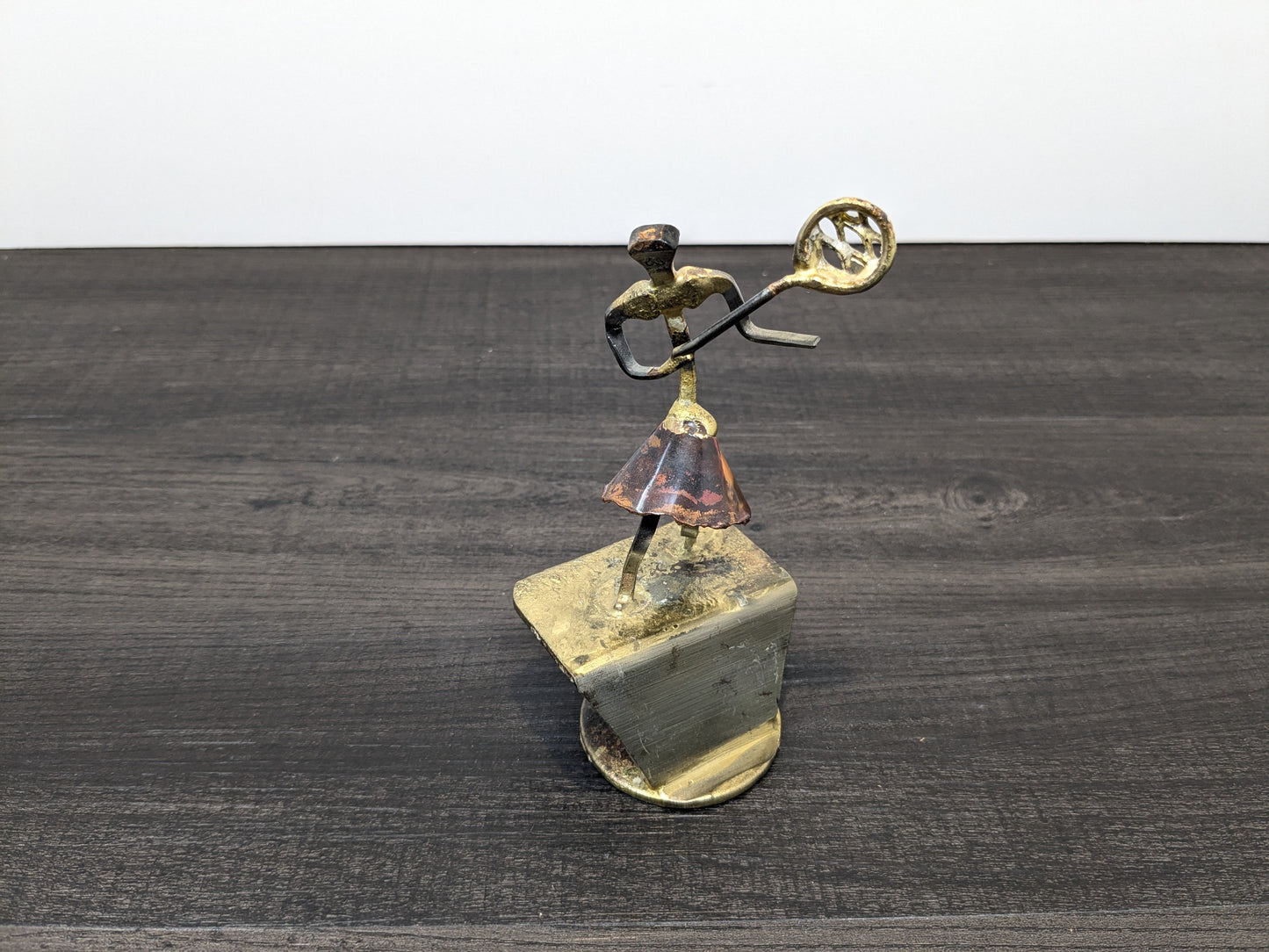 Brutalist Brass, Metal and Enamel Tennis Sculpture | KUZA Original Designs