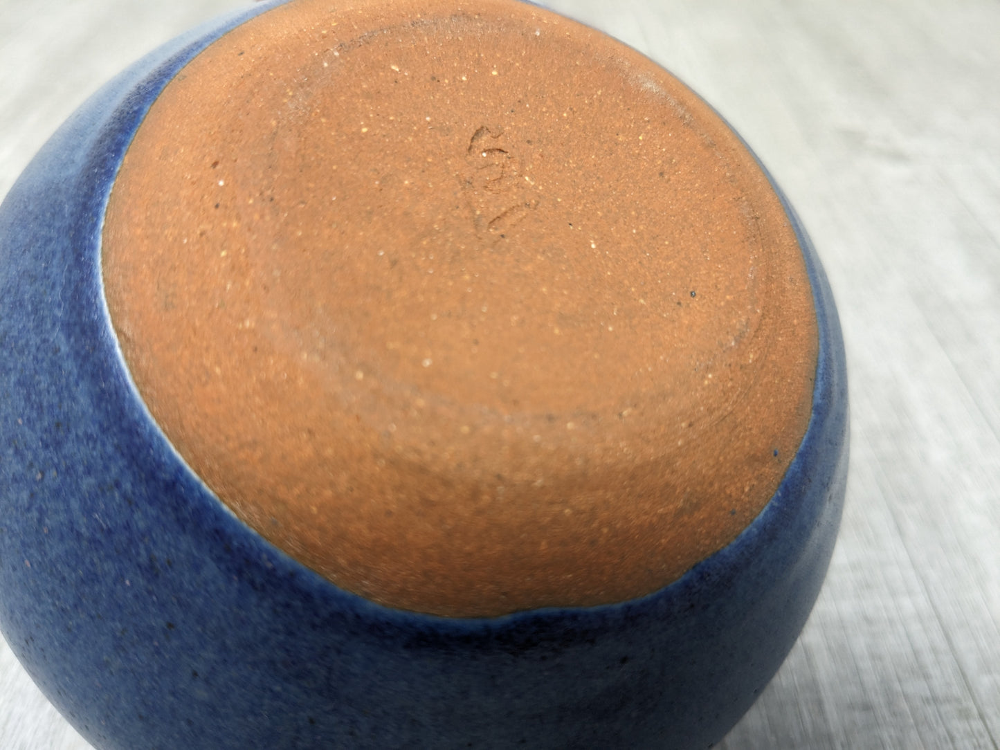 Studio Pottery Blue Bud Vase | Red Clay with Denim Blue & White Glaze