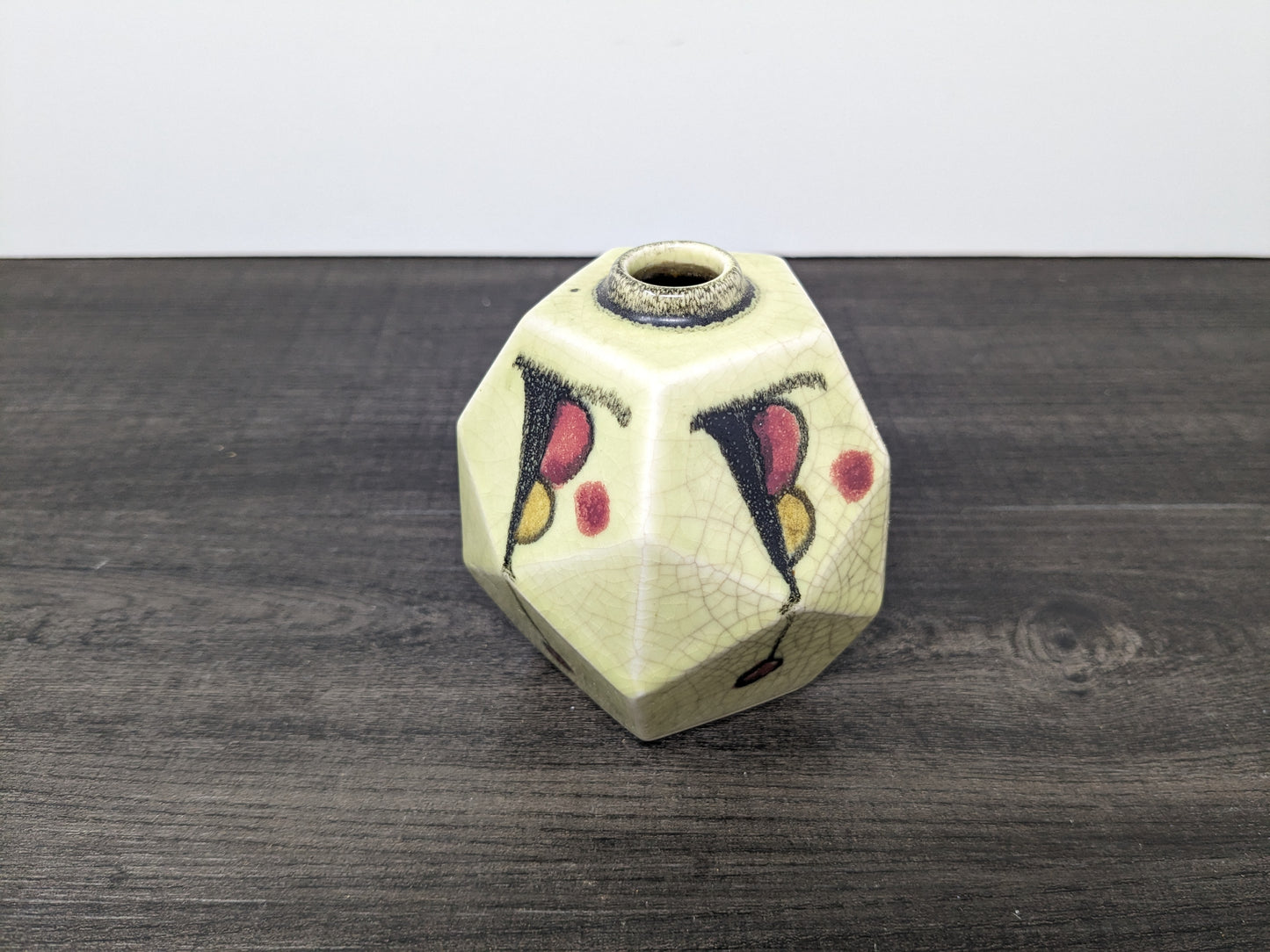 Art Deco Cubism Inspired Bud Vase | Ceramic 1930's Flower Vase | Japanese Ceramics | Crackle Finish | Hand Painted