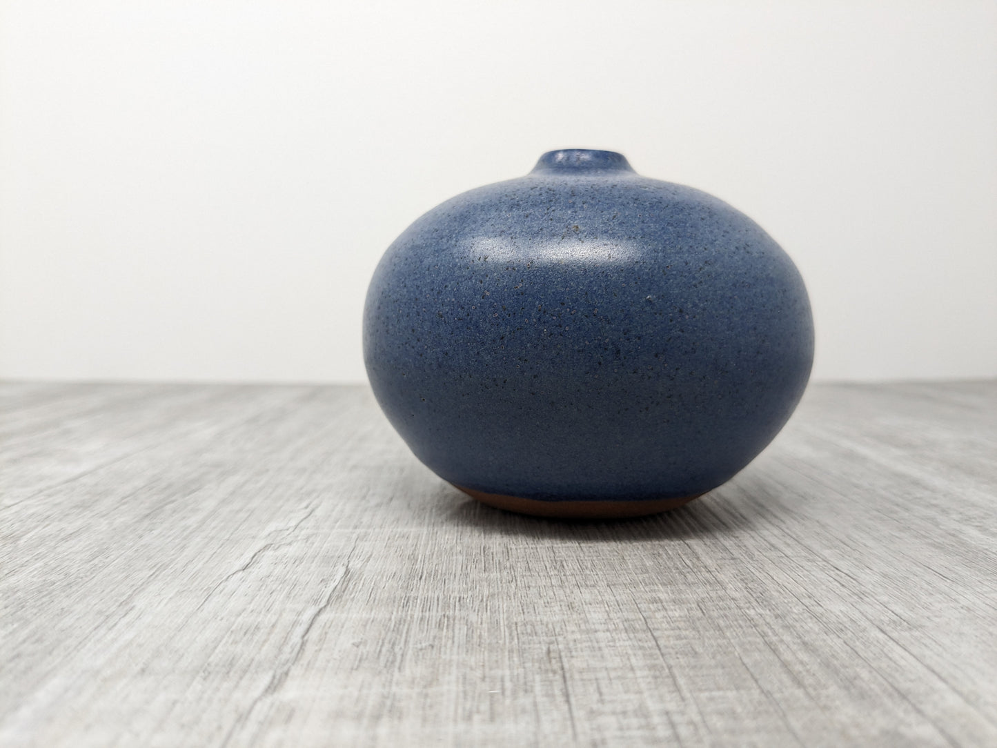 Studio Pottery Blue Bud Vase | Red Clay with Denim Blue & White Glaze