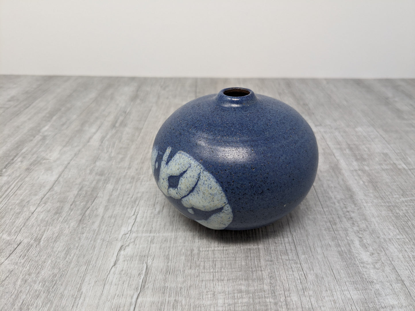 Studio Pottery Blue Bud Vase | Red Clay with Denim Blue & White Glaze
