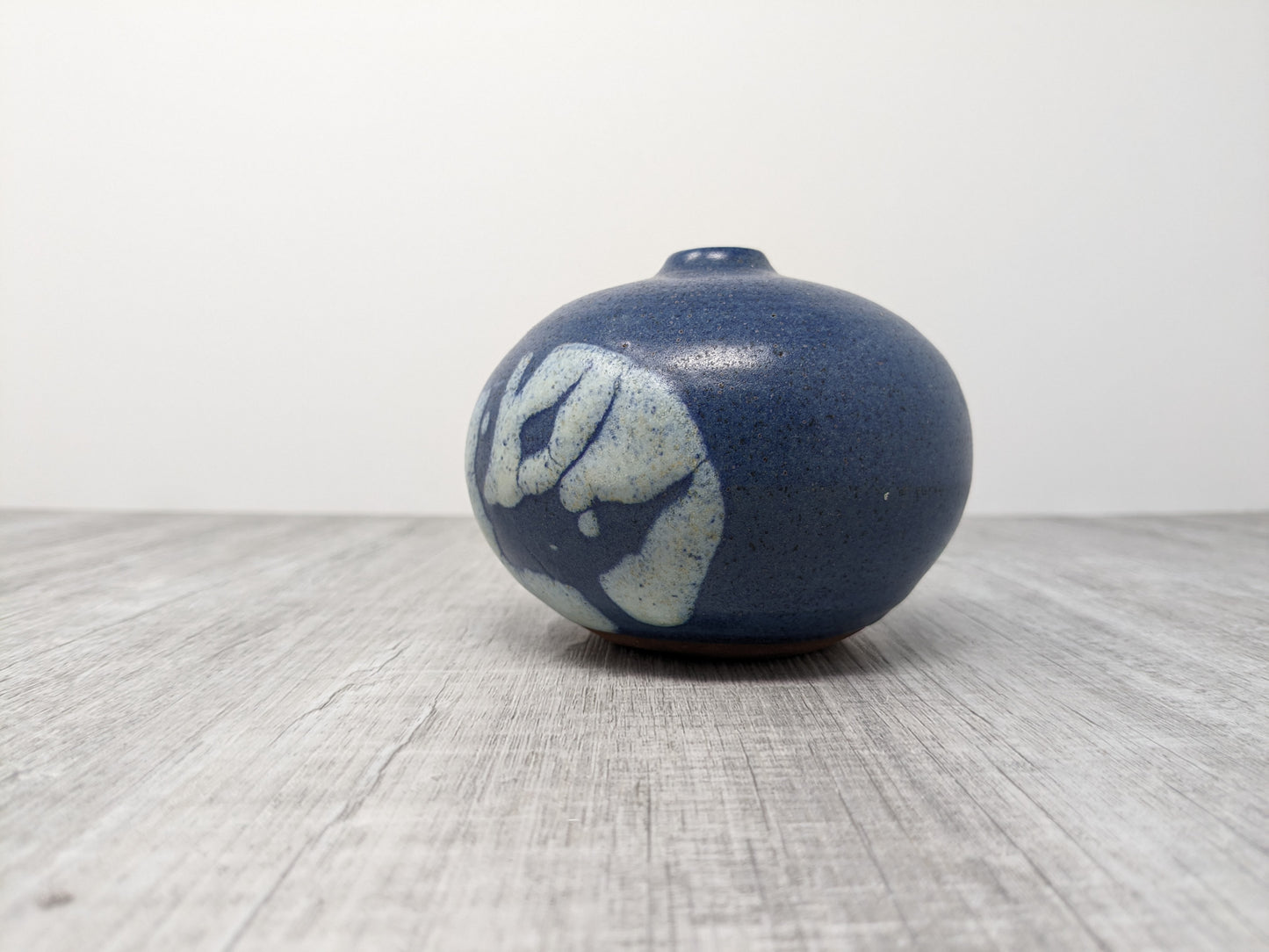 Studio Pottery Blue Bud Vase | Red Clay with Denim Blue & White Glaze