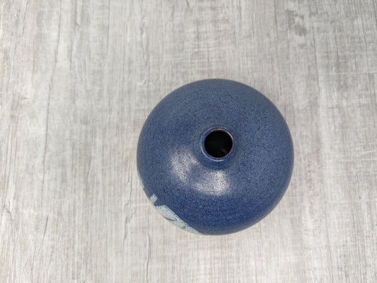 Studio Pottery Blue Bud Vase | Red Clay with Denim Blue & White Glaze