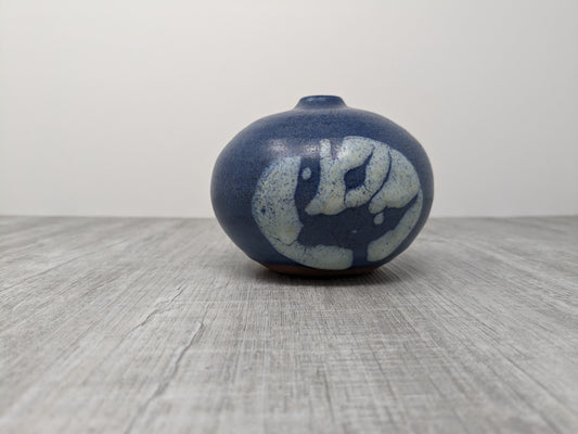 Studio Pottery Blue Bud Vase | Red Clay with Denim Blue & White Glaze