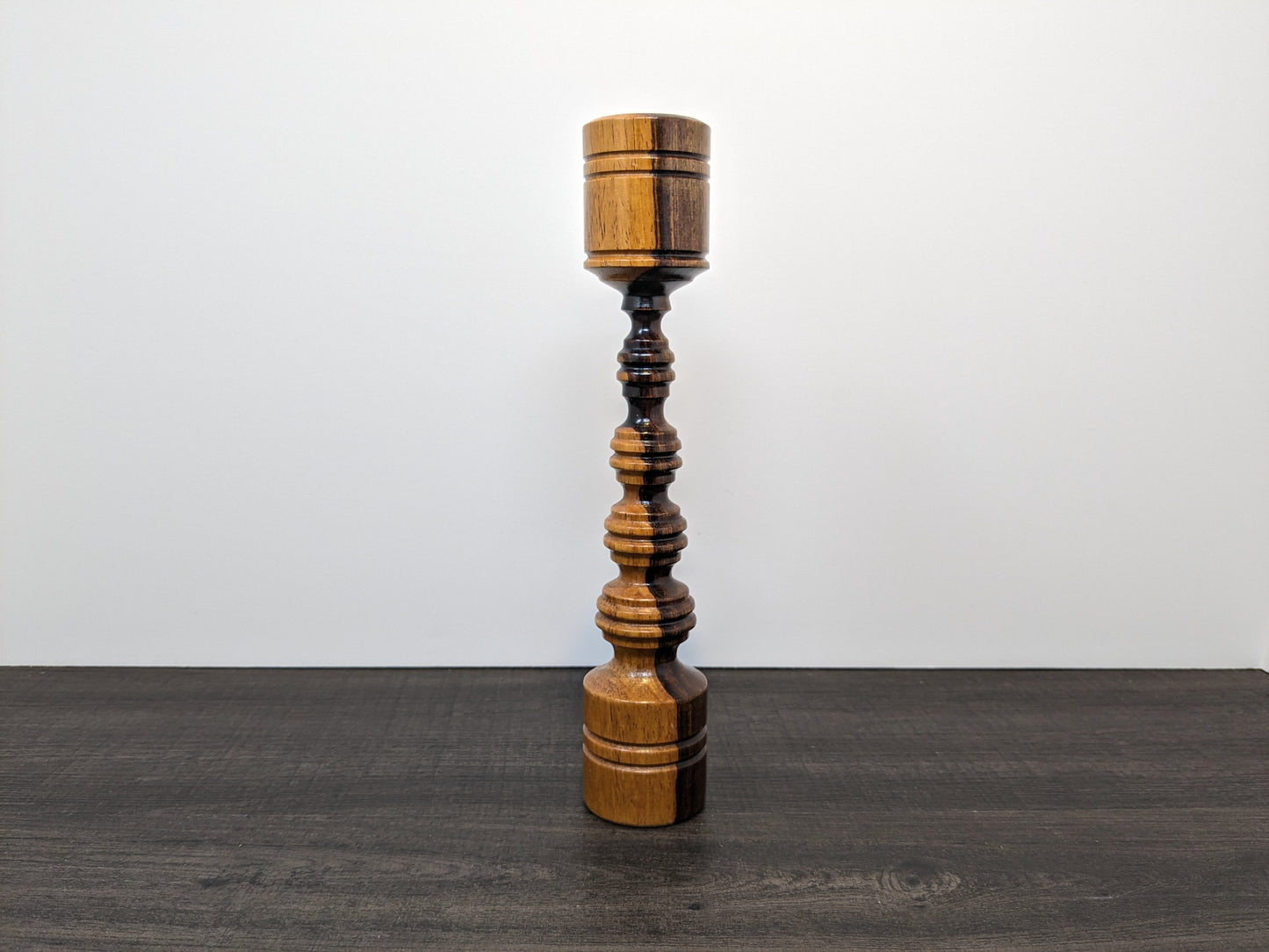 Mid Century Spun Wood Candle Stand  | Hardood Intricate Lathe Worked Wood