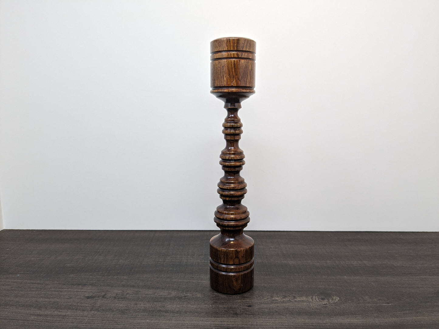 Mid Century Spun Wood Candle Stand  | Hardood Intricate Lathe Worked Wood