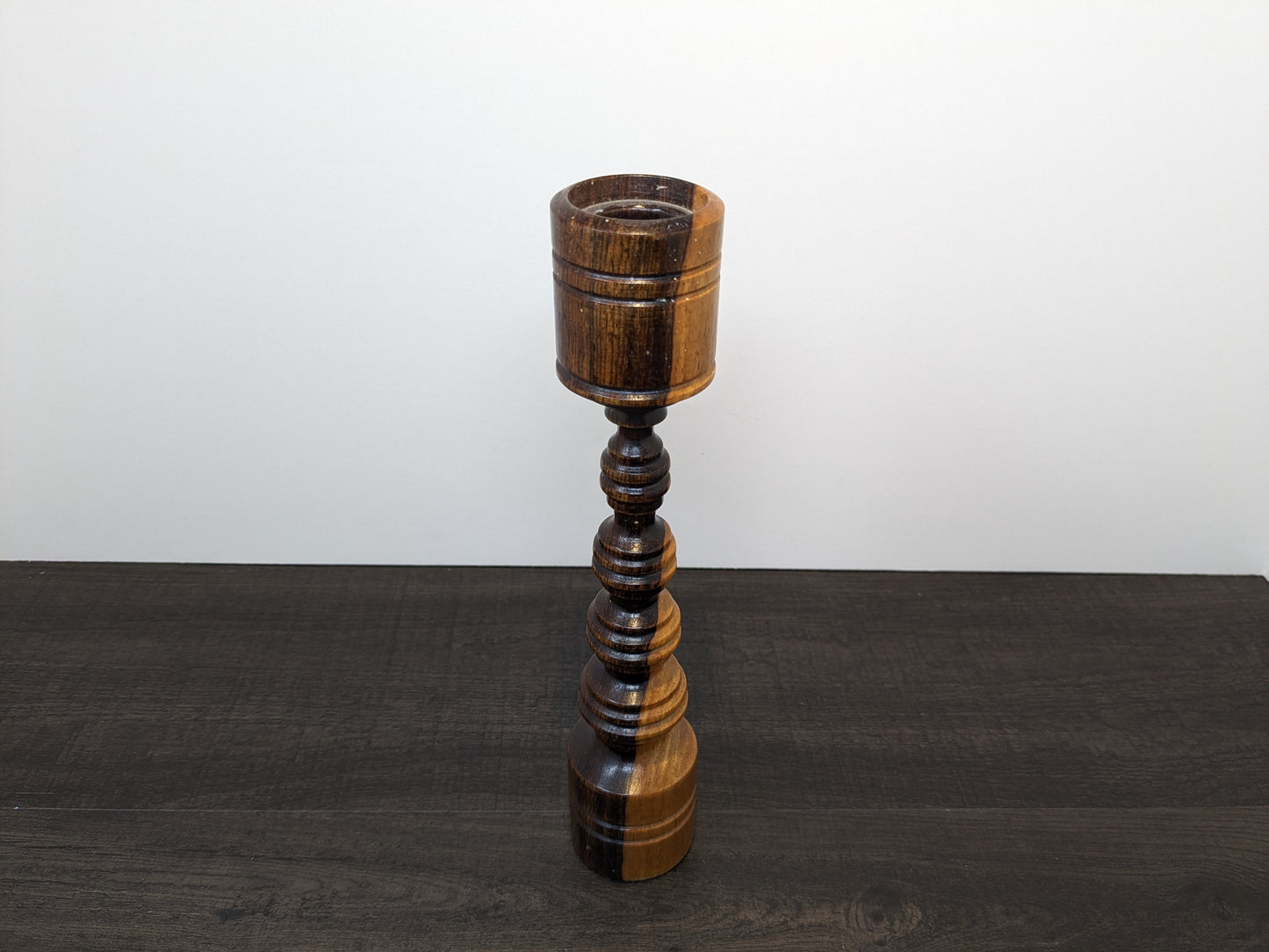 Mid Century Spun Wood Candle Stand  | Hardood Intricate Lathe Worked Wood