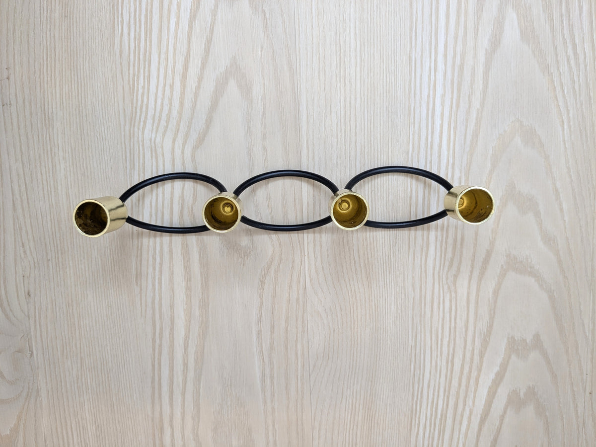 Metal Candle Stick Holder with 4 Capitals | Black Iron and Polished Brass Candle Stand