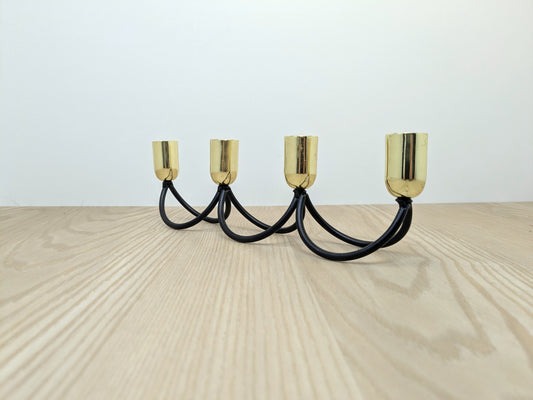 Metal Candle Stick Holder with 4 Capitals | Black Iron and Polished Brass Candle Stand